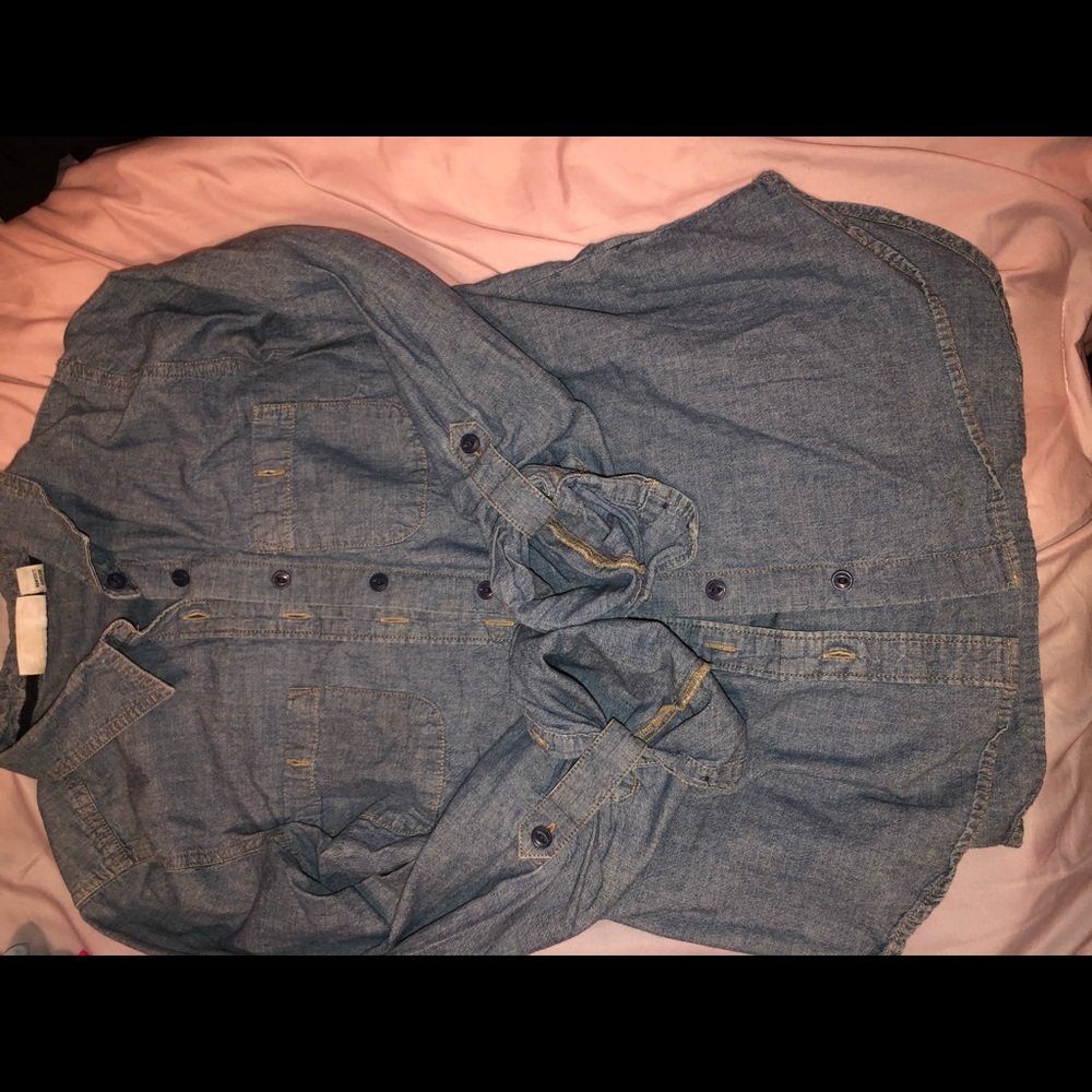 denim colored button up shirt